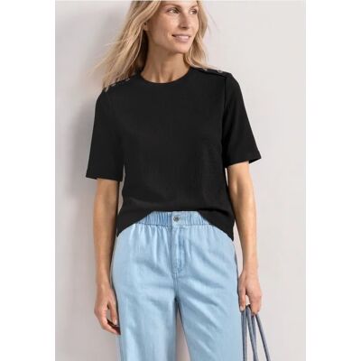 Street One T-Shirt mit Rundhals und Knopfdetails - Schwarz - Damen Street One T-Shirt mit Rundhals und Knopfdetails - Schwarz - Damen