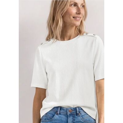 Street One T-Shirt mit Rundhals und Knopfdetails - Weiß - Damen Street One T-Shirt mit Rundhals und Knopfdetails - Weiß - Damen