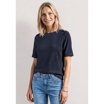 Street One T-Shirt mit Rundhals und Knopfdetails - Blau - Damen Street One T-Shirt mit Rundhals und Knopfdetails - Blau - Damen