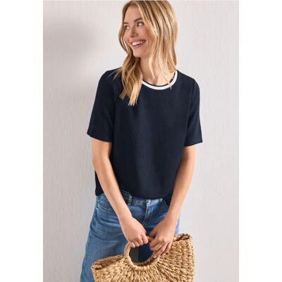 Street One T-Shirt im Strick-Look mit Rundhals - Blau - Damen Street One T-Shirt im Strick-Look mit Rundhals - Blau - Damen