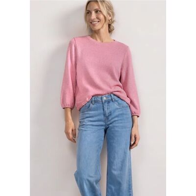 Street One 3/4-Arm Shirt mit Rundhals im Strick-Look - Rosa - Damen Street One 3/4-Arm Shirt mit Rundhals im Strick-Look - Rosa - Damen