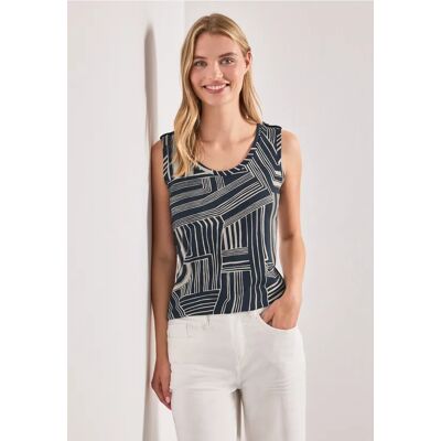 Street One Top mit V-Neck und Knopfdetail - Blau - Damen Street One Top mit V-Neck und Knopfdetail - Blau - Damen
