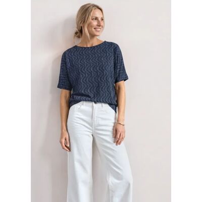 Street One Shirt mit Boat Neck und Elastikbund - Blau - Damen Street One Shirt mit Boat Neck und Elastikbund - Blau - Damen