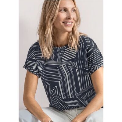 Street One T-Shirt im Silk-Look mit Rundhals - Blau - Damen Street One T-Shirt im Silk-Look mit Rundhals - Blau - Damen