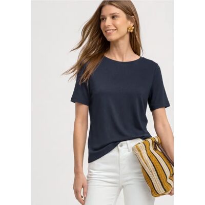 Street One Basic T-Shirt mit Rundhals in Unifarbe - Blau - Damen Street One Basic T-Shirt mit Rundhals in Unifarbe - Blau - Damen