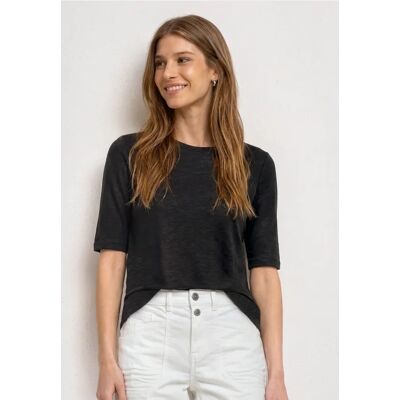 Street One Basic T-Shirt mit Rundhals in Unifarbe - Schwarz - Damen Street One Basic T-Shirt mit Rundhals in Unifarbe - Schwarz - Damen