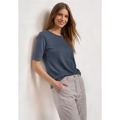 Street One Basic T-Shirt mit Rundhals in Unifarbe - Blau - Damen Street One Basic T-Shirt mit Rundhals in Unifarbe - Blau - Damen