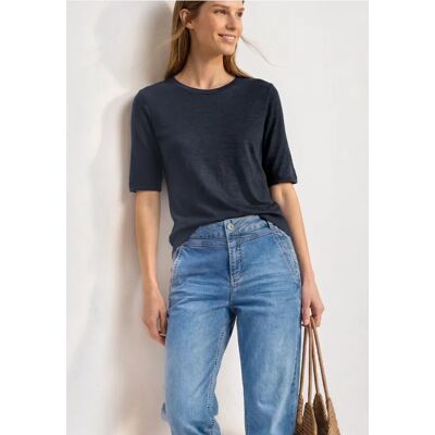Street One Basic T-Shirt mit Rundhals in Unifarbe - Blau - Damen Street One Basic T-Shirt mit Rundhals in Unifarbe - Blau - Damen
