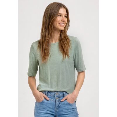 Street One Basic T-Shirt mit Rundhals in Unifarbe - Grün - Damen Street One Basic T-Shirt mit Rundhals in Unifarbe - Grün - Damen