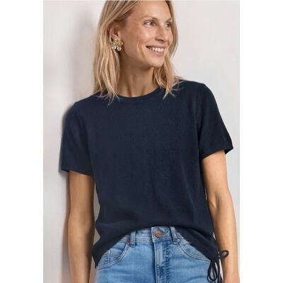 Street One Basic T-Shirt im Strick-Look mit Rundhals - Blau - Damen Street One Basic T-Shirt im Strick-Look mit Rundhals - Blau - Damen