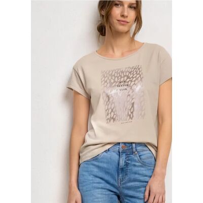 Street One T-Shirt mit Rundhals und Foliendetails - Beige - Damen Street One T-Shirt mit Rundhals und Foliendetails - Beige - Damen
