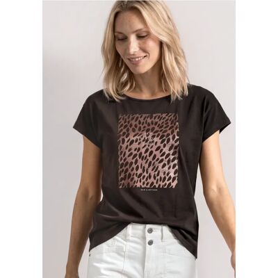 Street One T-Shirt mit Rundhals und Foliendetails - Braun - Damen Street One T-Shirt mit Rundhals und Foliendetails - Braun - Damen