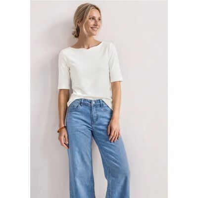 Street One T-Shirt mit Wavy Neckline in Unifarbe - Weiß - Damen Street One T-Shirt mit Wavy Neckline in Unifarbe - Weiß - Damen