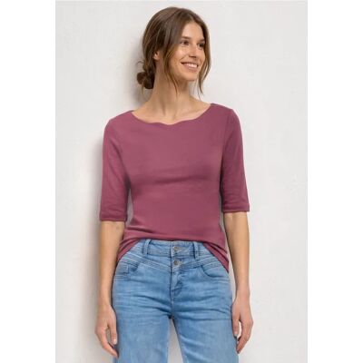 Street One T-Shirt mit Wavy Neckline in Unifarbe - Rosa - Damen Street One T-Shirt mit Wavy Neckline in Unifarbe - Rosa - Damen
