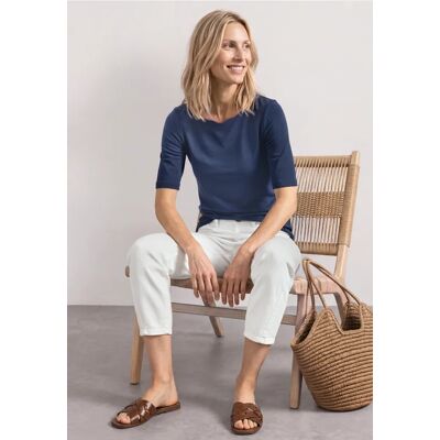 Street One T-Shirt mit Wavy Neckline in Unifarbe - Blau - Damen Street One T-Shirt mit Wavy Neckline in Unifarbe - Blau - Damen