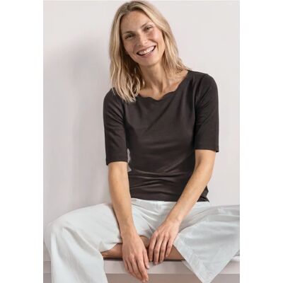 Street One T-Shirt mit Wavy Neckline in Unifarbe - Braun - Damen Street One T-Shirt mit Wavy Neckline in Unifarbe - Braun - Damen