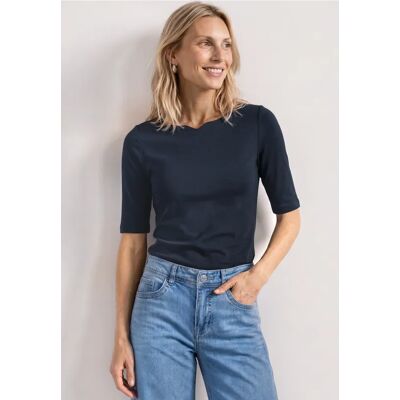 Street One T-Shirt mit Wavy Neckline in Unifarbe - Blau - Damen Street One T-Shirt mit Wavy Neckline in Unifarbe - Blau - Damen
