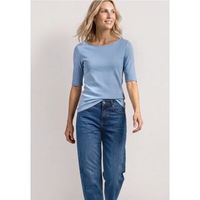 Street One T-Shirt mit Wavy Neckline in Unifarbe - Blau - Damen Street One T-Shirt mit Wavy Neckline in Unifarbe - Blau - Damen