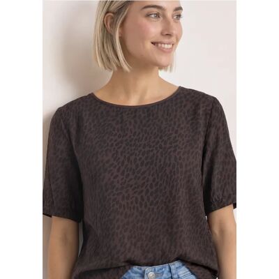 Street One T-Shirt mit Rundhals und Strukturmix - Braun - Damen Street One T-Shirt mit Rundhals und Strukturmix - Braun - Damen