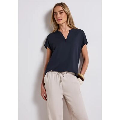 Street One Split Neck Bluse in Unifarbe - Blau - Damen Street One Split Neck Bluse in Unifarbe - Blau - Damen