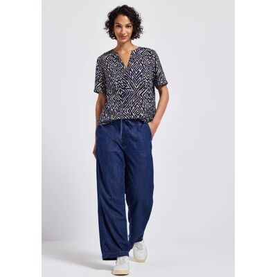 Street One Gemusterte Split Neck Bluse - Blau - Damen Street One Gemusterte Split Neck Bluse - Blau - Damen