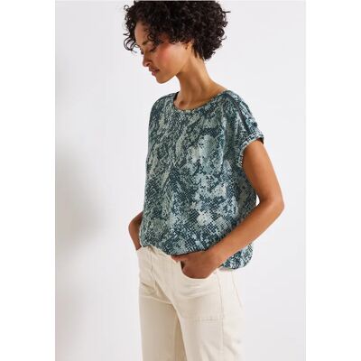 Street One Snake Print Bluse mit Tape - Blau - Damen Street One Snake Print Bluse mit Tape - Blau - Damen