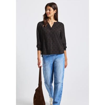 Street One Split Neck Print-Tunika - Schwarz - Damen Street One Split Neck Print-Tunika - Schwarz - Damen