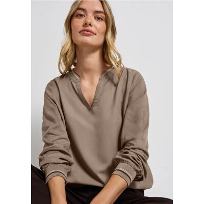 Street One Split Neck Bluse mit Tape - Braun - Damen Street One Split Neck Bluse mit Tape - Braun - Damen
