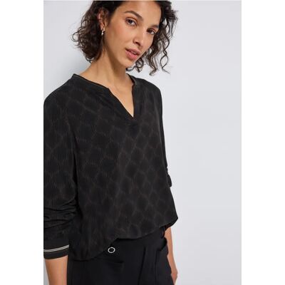 Street One Split Neck Bluse mit Tape - Schwarz - Damen Street One Split Neck Bluse mit Tape - Schwarz - Damen