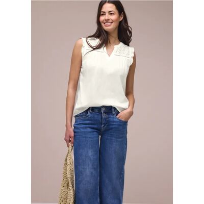 Street One Blusentop mit Split Neck und Shiffleydetails - Weiß - Damen Street One Blusentop mit Split Neck und Shiffleydetails - Weiß - Damen
