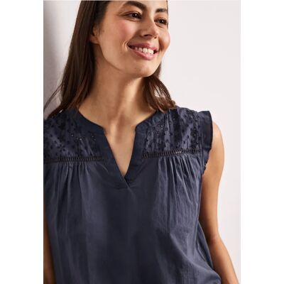 Street One Blusentop mit Split Neck und Shiffleydetails - Blau - Damen Street One Blusentop mit Split Neck und Shiffleydetails - Blau - Damen