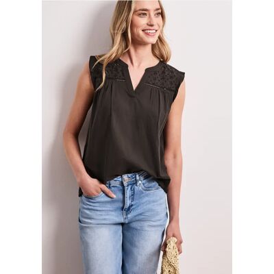 Street One Blusentop mit Split Neck und Shiffleydetails - Braun - Damen Street One Blusentop mit Split Neck und Shiffleydetails - Braun - Damen