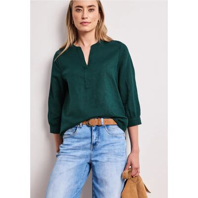 Street One Bluse mit Split Neck aus Leinenmix - Grün - Damen Street One Bluse mit Split Neck aus Leinenmix - Grün - Damen