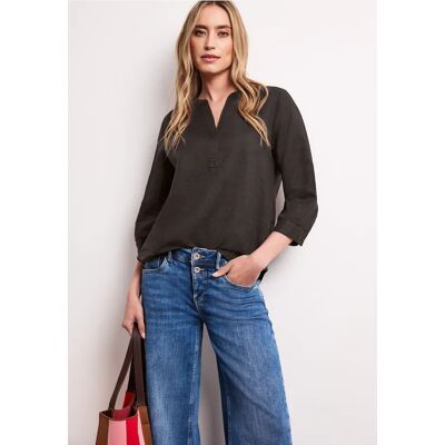 Street One Bluse mit Split Neck aus Leinenmix - Braun - Damen Street One Bluse mit Split Neck aus Leinenmix - Braun - Damen