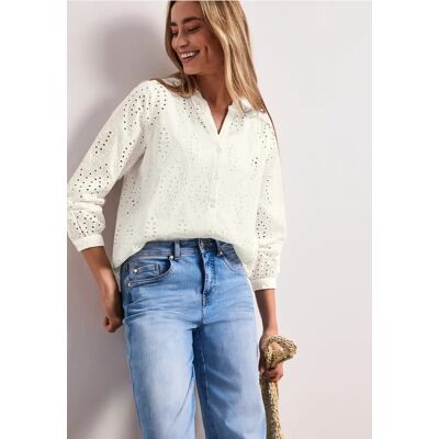 Street One Bluse mit Split Neck und Shiffley-Muster - Weiß - Damen Street One Bluse mit Split Neck und Shiffley-Muster - Weiß - Damen