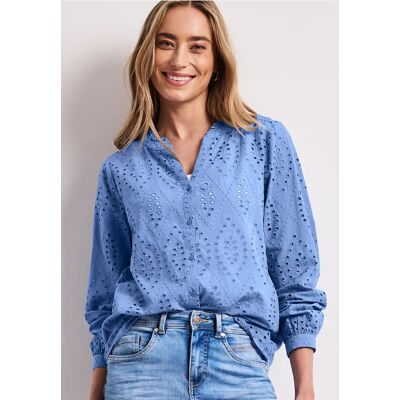 Street One Bluse mit Split Neck und Shiffley-Muster - Blau - Damen Street One Bluse mit Split Neck und Shiffley-Muster - Blau - Damen