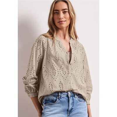 Street One Bluse mit Split Neck und Shiffley-Muster - Beige - Damen Street One Bluse mit Split Neck und Shiffley-Muster - Beige - Damen
