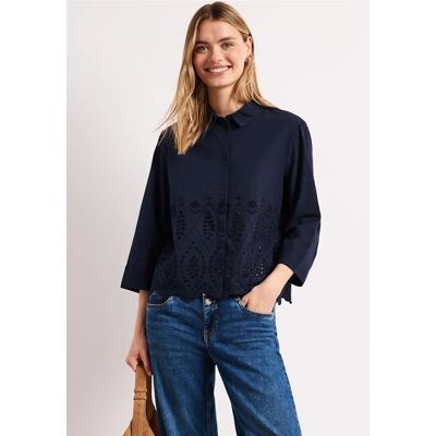 Street One 3/4-Arm Bluse mit Shiffleydetails - Blau - Damen Street One 3/4-Arm Bluse mit Shiffleydetails - Blau - Damen