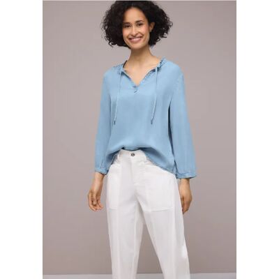 Street One 3/4-Arm Bluse mit Split Neck im Denim-Look - Blau - Damen Street One 3/4-Arm Bluse mit Split Neck im Denim-Look - Blau - Damen