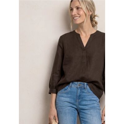 Street One 3/4-Arm Bluse aus Leinenmix mit Split Neck - Braun - Damen Street One 3/4-Arm Bluse aus Leinenmix mit Split Neck - Braun - Damen