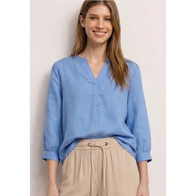 Street One 3/4-Arm Bluse aus Leinenmix mit Split Neck - Blau - Damen Street One 3/4-Arm Bluse aus Leinenmix mit Split Neck - Blau - Damen