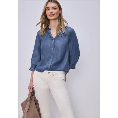Street One 3/4-Arm Bluse mit Rüschendetails - Blau - Damen Street One 3/4-Arm Bluse mit Rüschendetails - Blau - Damen