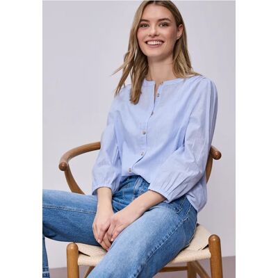 Street One 3/4-Arm Bluse in Chambray Qualität - Blau - Damen Street One 3/4-Arm Bluse in Chambray Qualität - Blau - Damen
