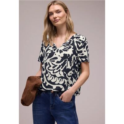 Street One Bluse mit Split Neck und Bändern - Blau - Damen Street One Bluse mit Split Neck und Bändern - Blau - Damen