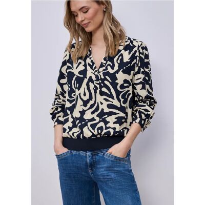 Street One Langarm Bluse mit elastischem Bund - Blau - Damen Street One Langarm Bluse mit elastischem Bund - Blau - Damen