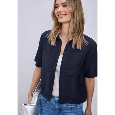 Street One Kurzarm Bluse mit Elastiksaum - Blau - Damen Street One Kurzarm Bluse mit Elastiksaum - Blau - Damen