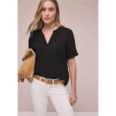 Street One Kurzarm Bluse in Musselinqualität mit Turn-Up - Schwarz - Damen Street One Kurzarm Bluse in Musselinqualität mit Turn-Up - Schwarz - Damen