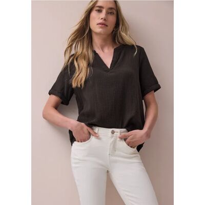 Street One Kurzarm Bluse in Musselinqualität mit Turn-Up - Braun - Damen Street One Kurzarm Bluse in Musselinqualität mit Turn-Up - Braun - Damen