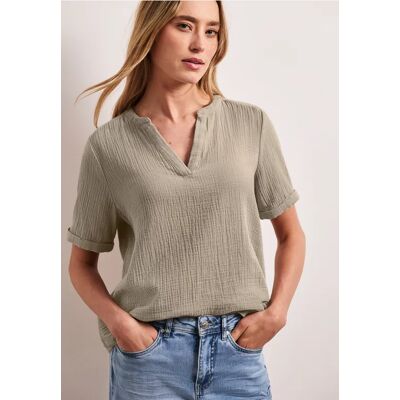 Street One Kurzarm Bluse in Musselinqualität mit Turn-Up - Beige - Damen Street One Kurzarm Bluse in Musselinqualität mit Turn-Up - Beige - Damen