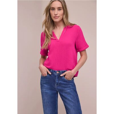 Street One Kurzarm Bluse in Musselinqualität mit Turn-Up - Pink - Damen Street One Kurzarm Bluse in Musselinqualität mit Turn-Up - Pink - Damen